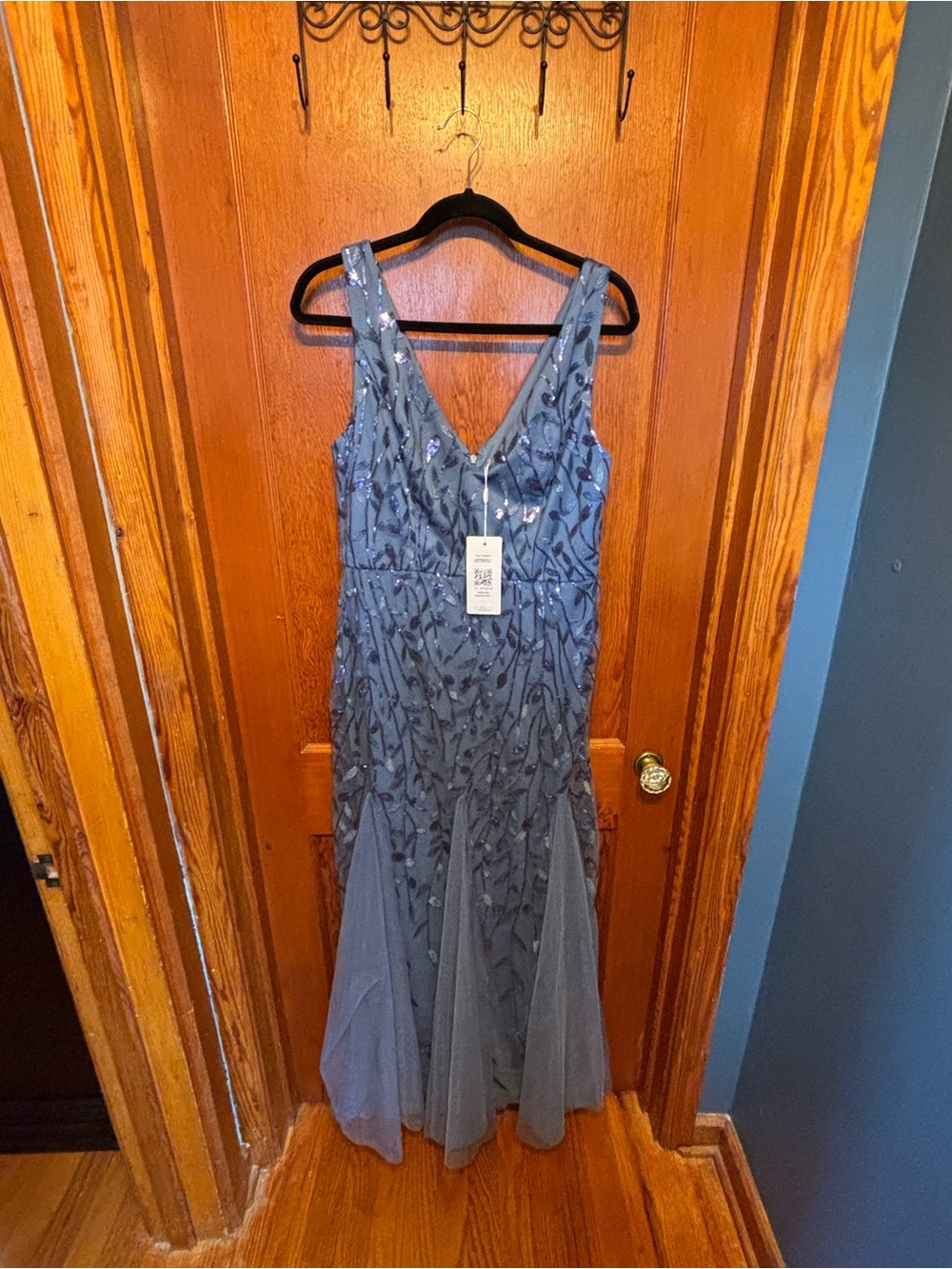 Ever Pretty Dusty Blue Embellished V-Neck Evening Gown